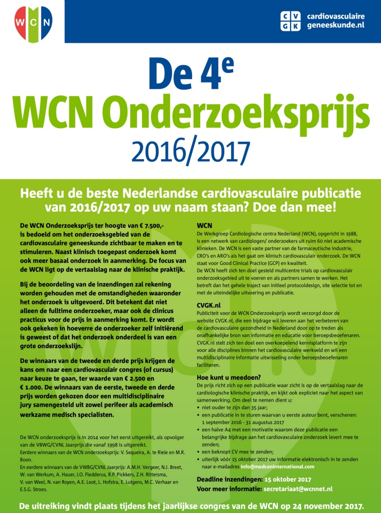 4e WCN Onderzoeksprijs 2017 - deadline gewijzigd naar 22 oktober!