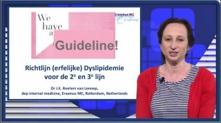 Dr. Jeanine Roeters van Lennep presenteert de nieuwe richtlijn dyslipidemie en stipt de highlights uit de verschillende hoofdstukken aan.