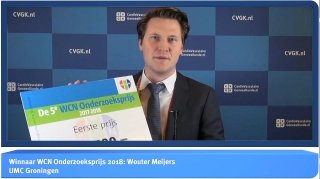 Wouter Meijers won de WCN Onderzoeksprijs met zijn onderzoek naar het verband tussen hartfalen en tumorgroei in muizen en mensen, waarbij hij een eiwit identificeerde dat mogelijk bij dit proces betrokken is.